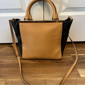 MICHAEL Michael Kors Lana Medium Bicolor leather Tote Handbag Suntan/Black